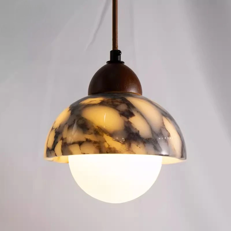 Wabi-sabi Style Bulgari Marble Chandelier for Bedroom Bedside, Retro Nordic Designer Creative Art Pendant Lamp Indoor Home Decor