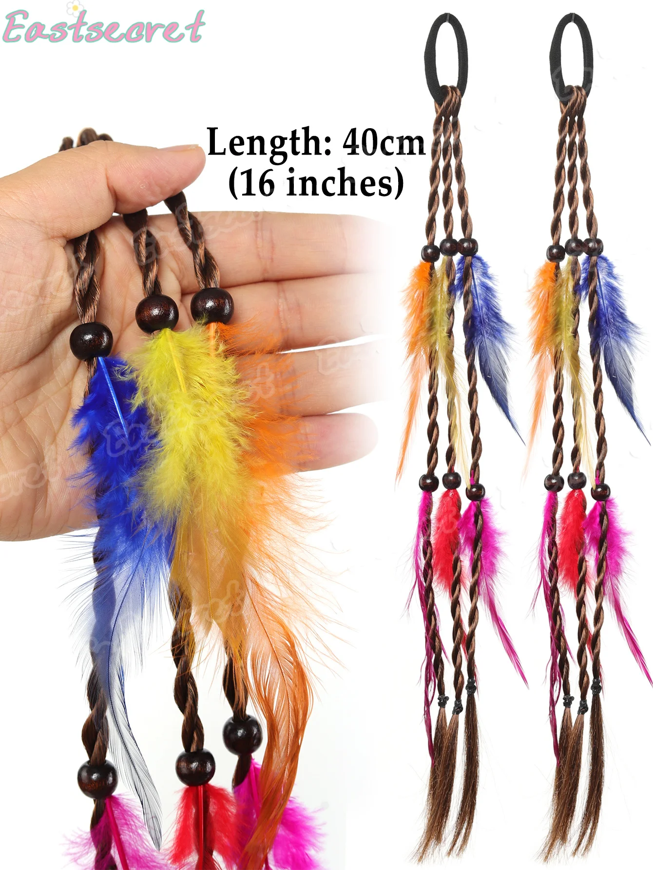 Bohemian Feather Headdress Color Ponytail Wig Ramie Hair Rope Hair Accessories Personality Synthetic Hair Accessories For Girls