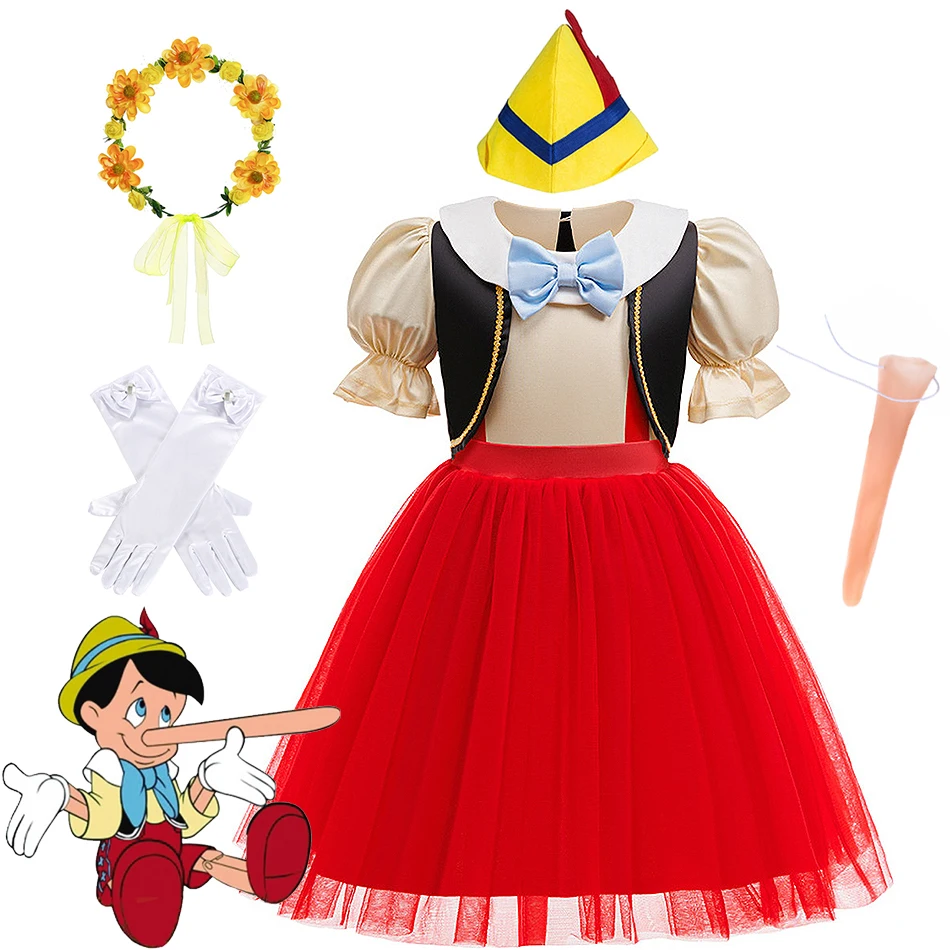 

Disney Pinocchio Cosplay 2Pcs Princess Dress Girls Performance Frocks Kids Birthday Carnival Halloween Masquerade Party Costume