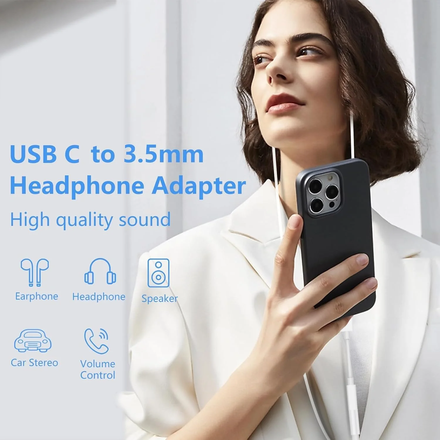 KUTOU USB C إلى 3.5 ملم محول مقبس سماعة الرأس آيفون 17/16/15 برو/ماكس ، مرحبا الدقة الصوت DAC دونغل لسيارة سامسونج جالاكسي باد