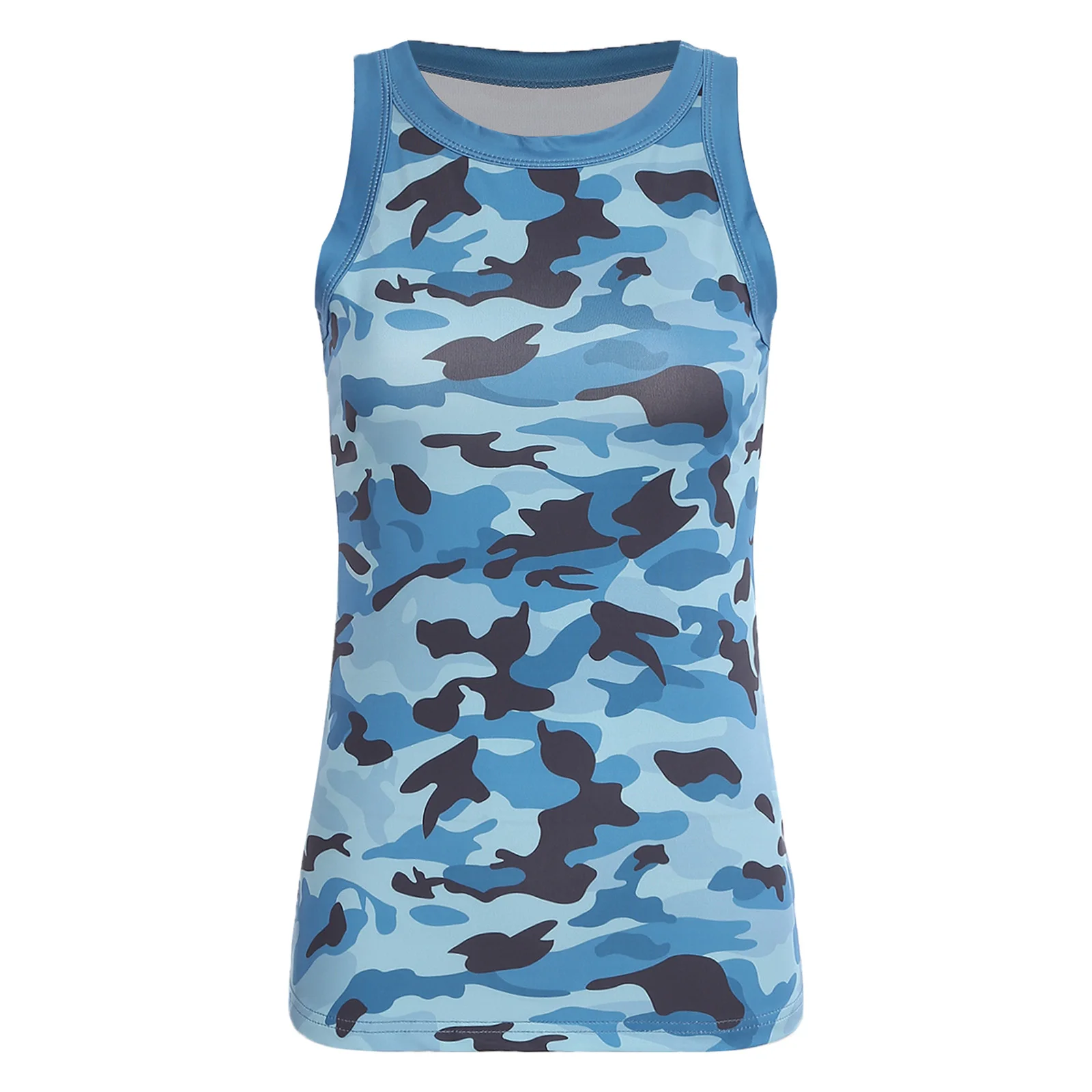 

Womens Camouflage Print Tank Tops Crew Neck Racerback Stretchy Vest Slim-fit Casual Sleeveless Blouse for Daily Vacation Hiking