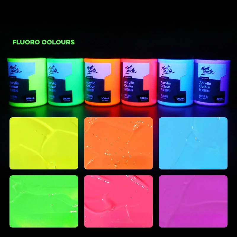 300ml Fluorescent Acrylic Paint Large Capacity Metallic Acrylic Plaster Doll Coloring Art Creation Waterproof Bright Pigment