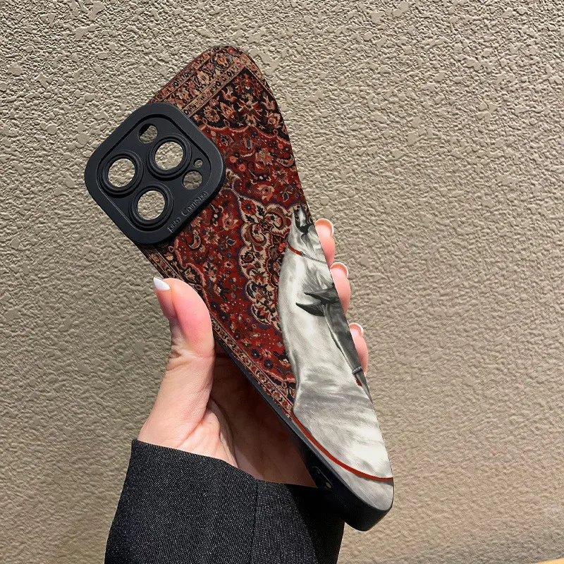 حافظة كلاسيكية بنمط حصان أبيض وأسود لهاتف سامسونج جالاكسي A56 A55 A54 A53 A36 A26 A16 S25 FE S24 Ultra S23 Plus S22 5G #5