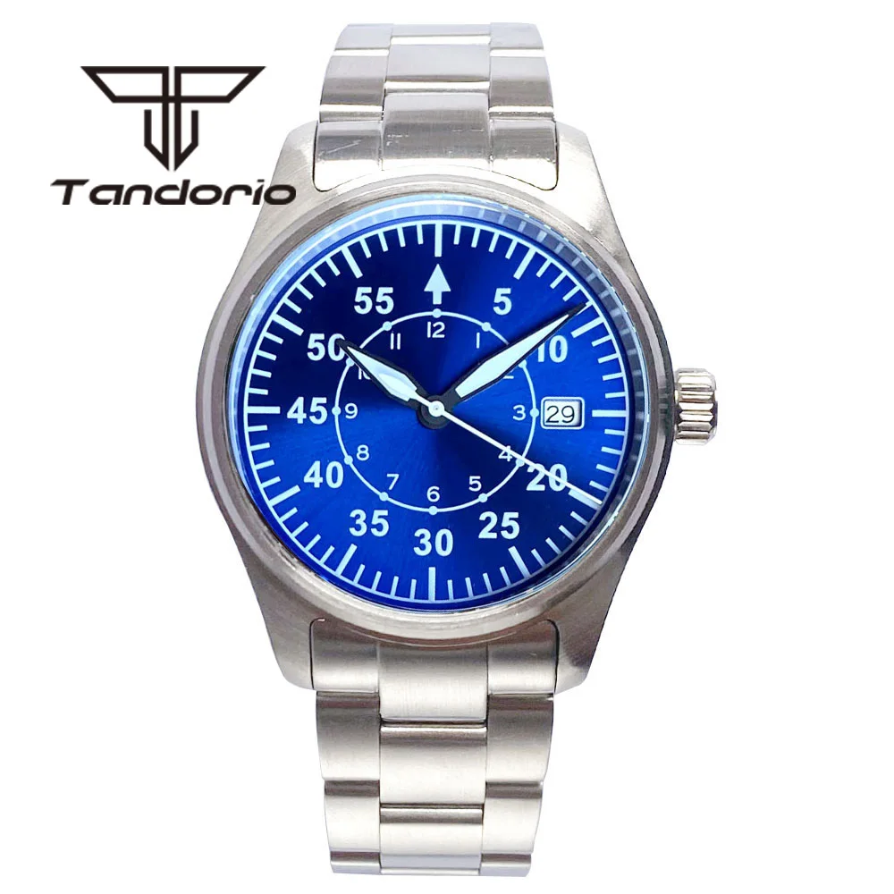 

Tandorio Blue/Black/Green Dial 39mm 20Bar NH35A Men's Automatic Pilot Dive Wristwatch Steel Bracelet Sapphire Glass Screw Crown