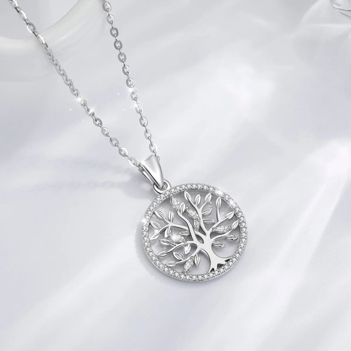EUDORA 925 Sterling Silver Tree of Life Necklace Oak Tree CZ Pendant Nature Jewelry Bride Birthday Party Best Gift for Women 401