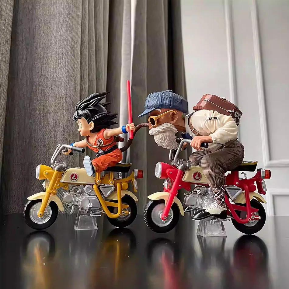 

New 13cm Dragon Ball Z Anime Figure Son Goku Master Roshi Locomotives PVC Action Kame Sennin Motorcycle Toys for Children