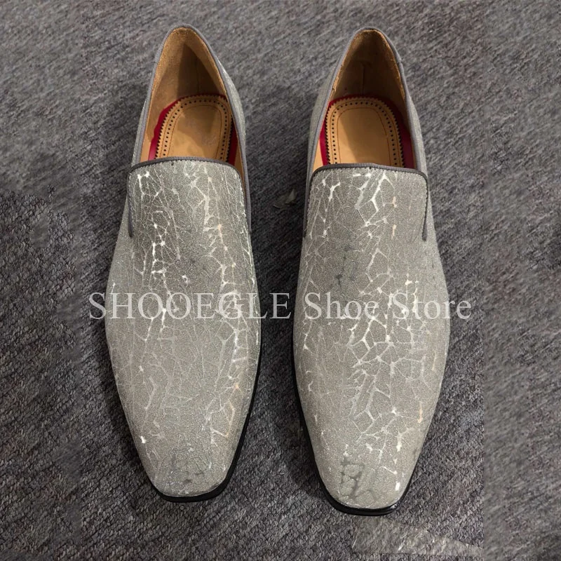 

Men's Silver Glitter Cracked Leather Loafers Stylish Slip - On Dress Shoes for Formal Casual Occasions Comfortable Fashion