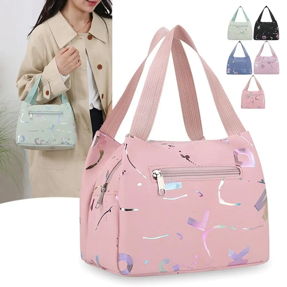 

Large Capacity Lunch Bag Simple Versatile Shopping Handbag Bronzing Printing Handbag Oxford Cloth Waterproof Tote Bags