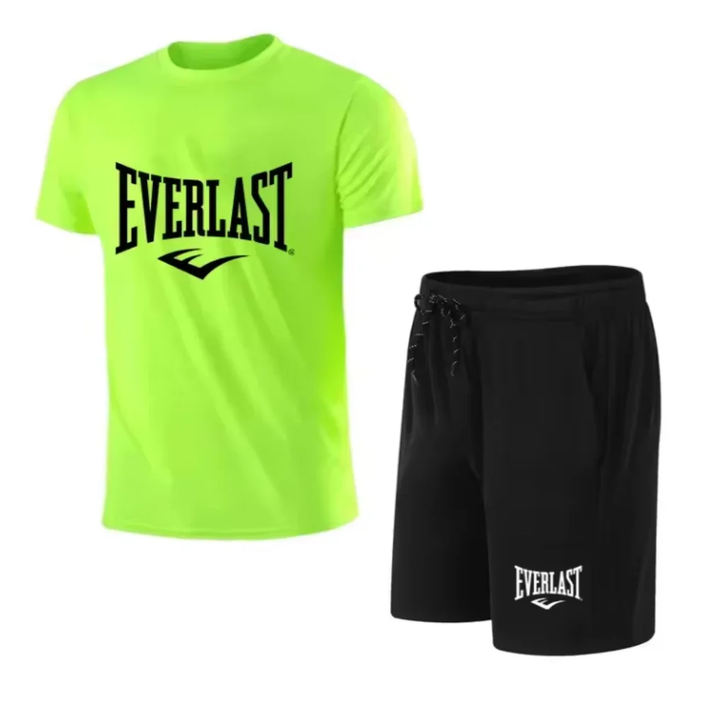 

new custom men T-shirt+shorts two-piece casual breathable short sleeved sports jogging fitness brand printed clothing