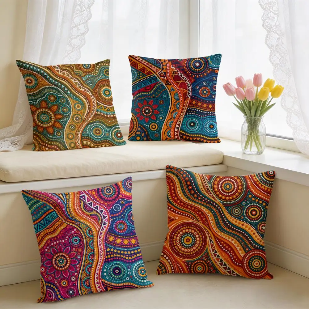 Abstract Geometric Boho Cushion Cover Soft Short Plush Double-Sided Printing Home Decor Machine Washable Pillow Case Gift