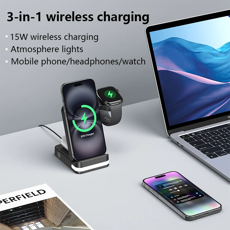 

3-In-1 Folding Wireless Charging Suitable For Apple Samsung Mobile Phones Earphones Watches Removable Magnetic Watch Charging