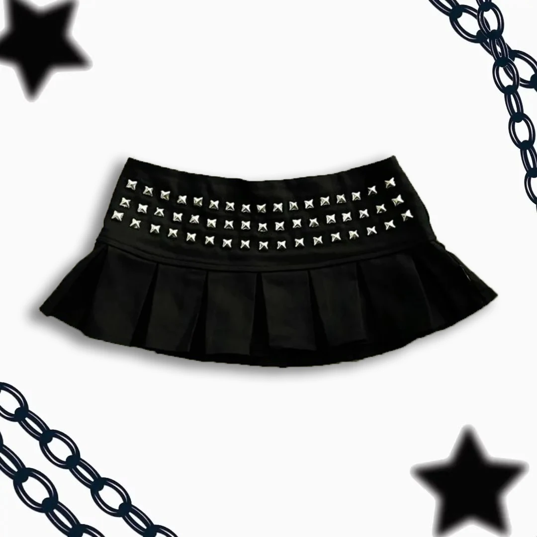 Womens Clothing Y2k Clothes Gothic Punk Studded Mini Skirt Harajuku Sexy Ultra Short Rivet Pleated Skirt Hot Girl Kawaii Skirt