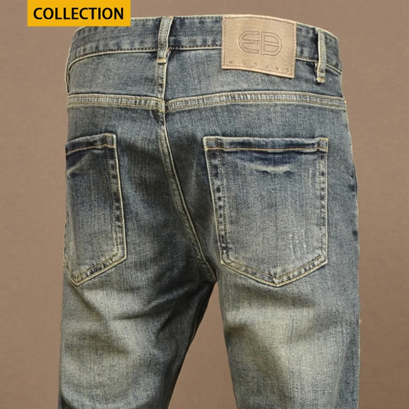 กางเกงยีนส์แฟชั่นใหม่ของ Y2Kdesigner พร้อมแพทช์ น้ําล้าง ผ้ายืดแบบย้อนยุค ทรงเข้ารูป กางเกงยีนส์สีน้ําเงินย้อนยุค ไฮสตรีท