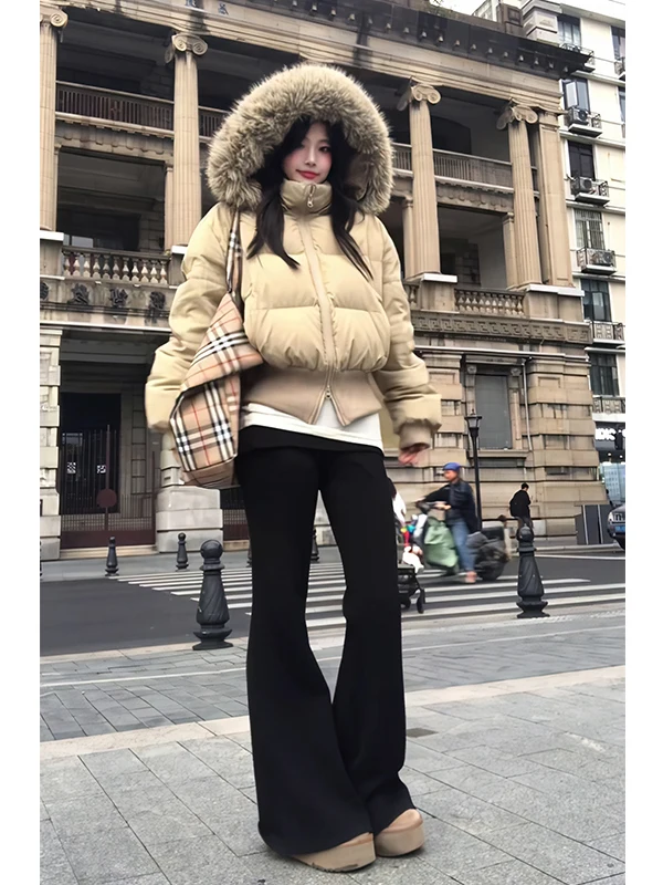 

New Winter Thickened Hooded down Cotton Jacket Women's Bread Style Coat Zipper Closure Short Length Pure Color Commute Style