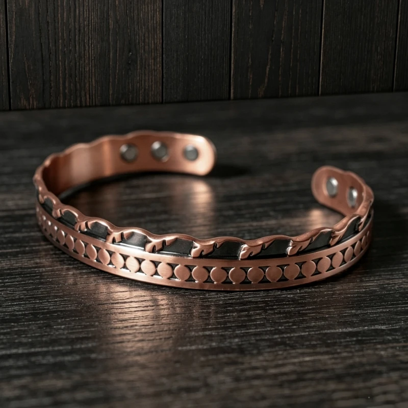 Red Copper Magnetic Therapy Bracelet for Men Women, Embedded Magnets Adjustable Bangle, Arthritis Pain Relief Gift