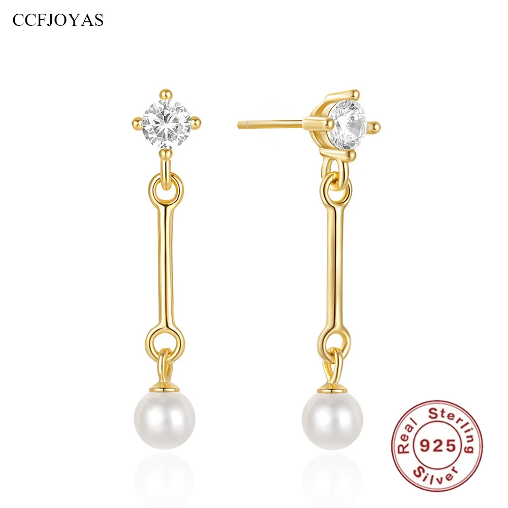 

CCFJOYAS 925 Sterling Silver Pearl Zircon Drop Earrings for Women European and American Simple Wedding Party Fine Jewelry