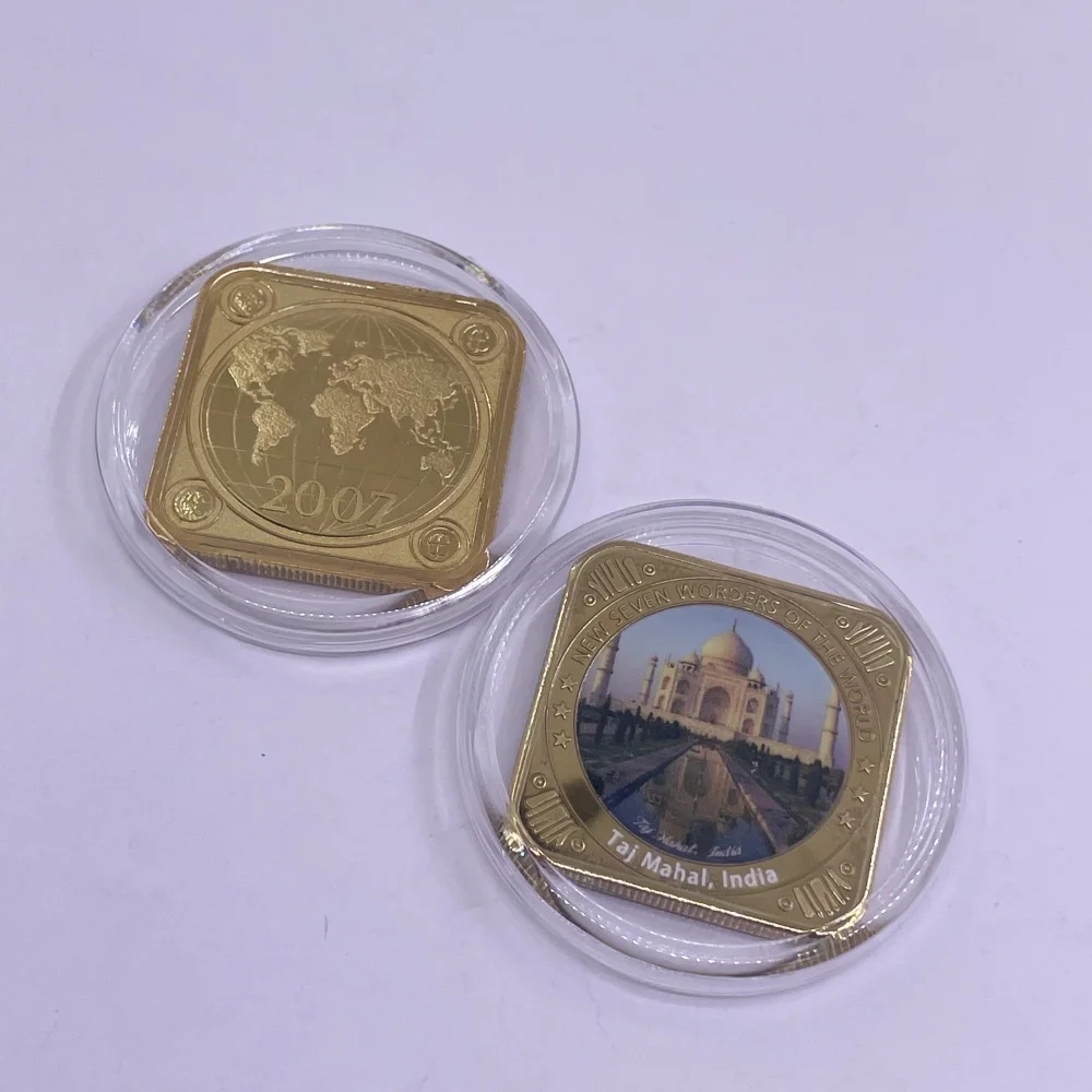 New Seven Wonders of the World Gold Plated Commemorative Coin Iron Coin Famous Building Collectible Souvenir Gift