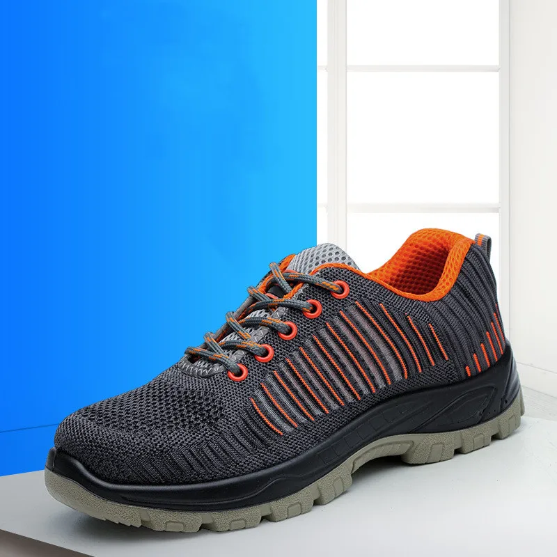 men's casual safety shoes breathable mesh summer steel toe covers work shoe outdoor worker safe sneakers security boots protect