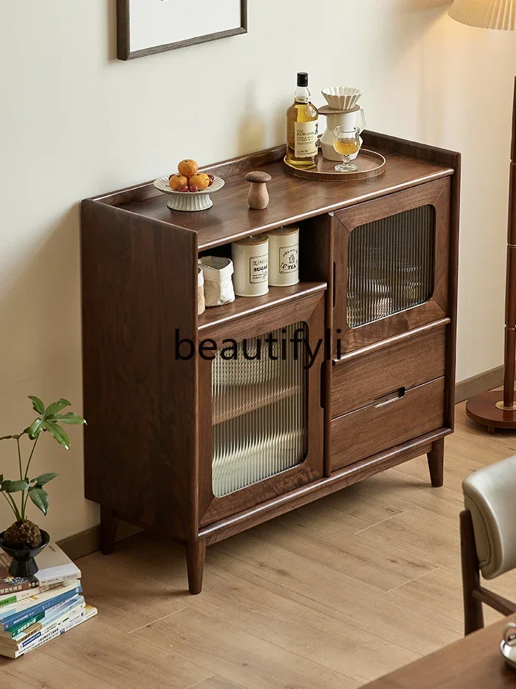 Y183ff North American black walnut dining side cabinet Nordic simple wrong grid side cabinet Household wall tea locker