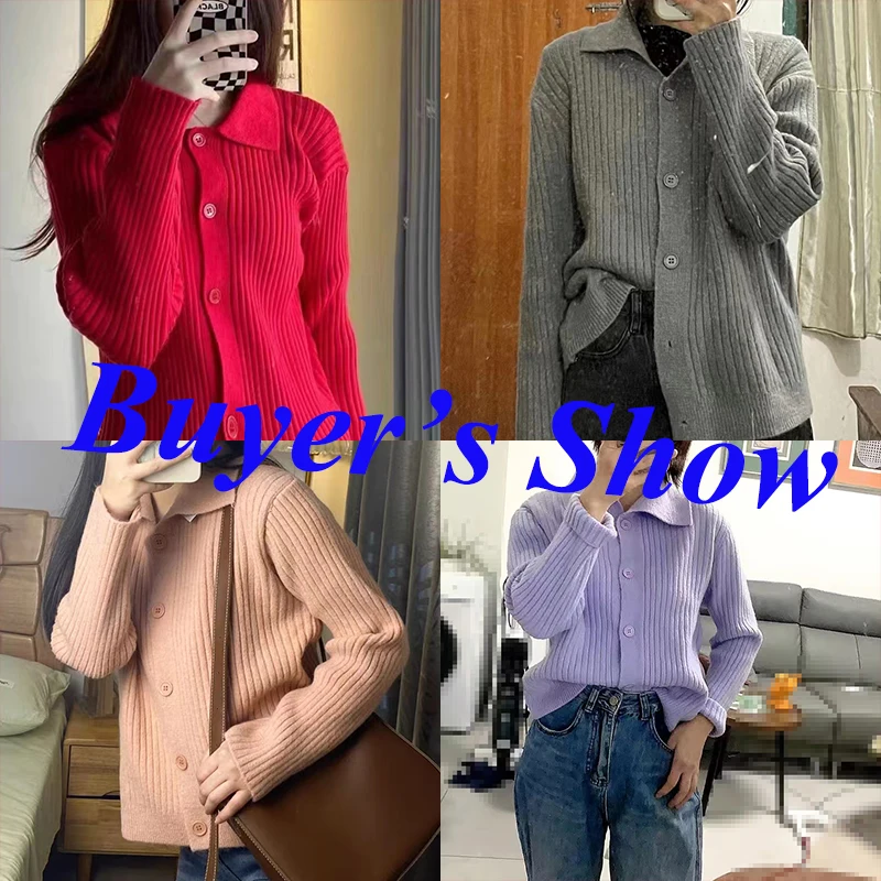 Rimocy Turn Down Knit Cardigan Women Autumn Winter Button Up Solid Color Sweater Coats Woman Long Sleeve Soft Cardigans Ladies