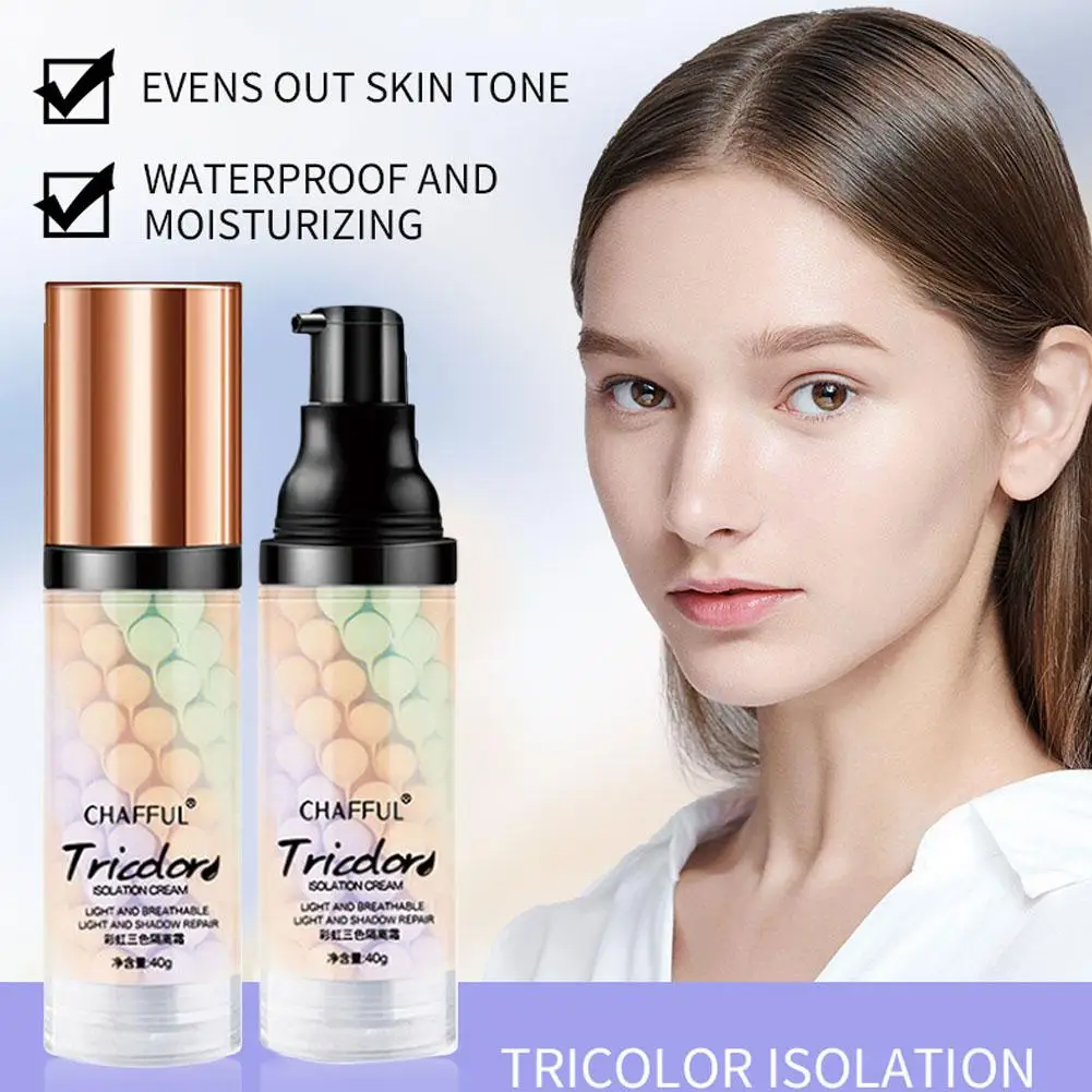 Correttore liquido a tre colori Lozione isolante mista Primer Idratante Pelle Viso Invisibile Fondotinta luminoso Base Pore Ma L7G9
