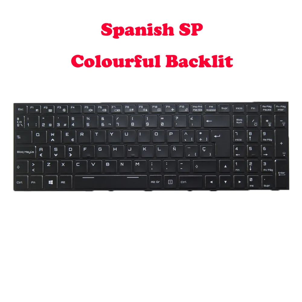 Laptop Colourful Backlit Keyboard For CLEVO P650RS P650RP MP-13H86E0J430C 6-80-P65S0-160-1 Spanish Black Frame And Backlit New