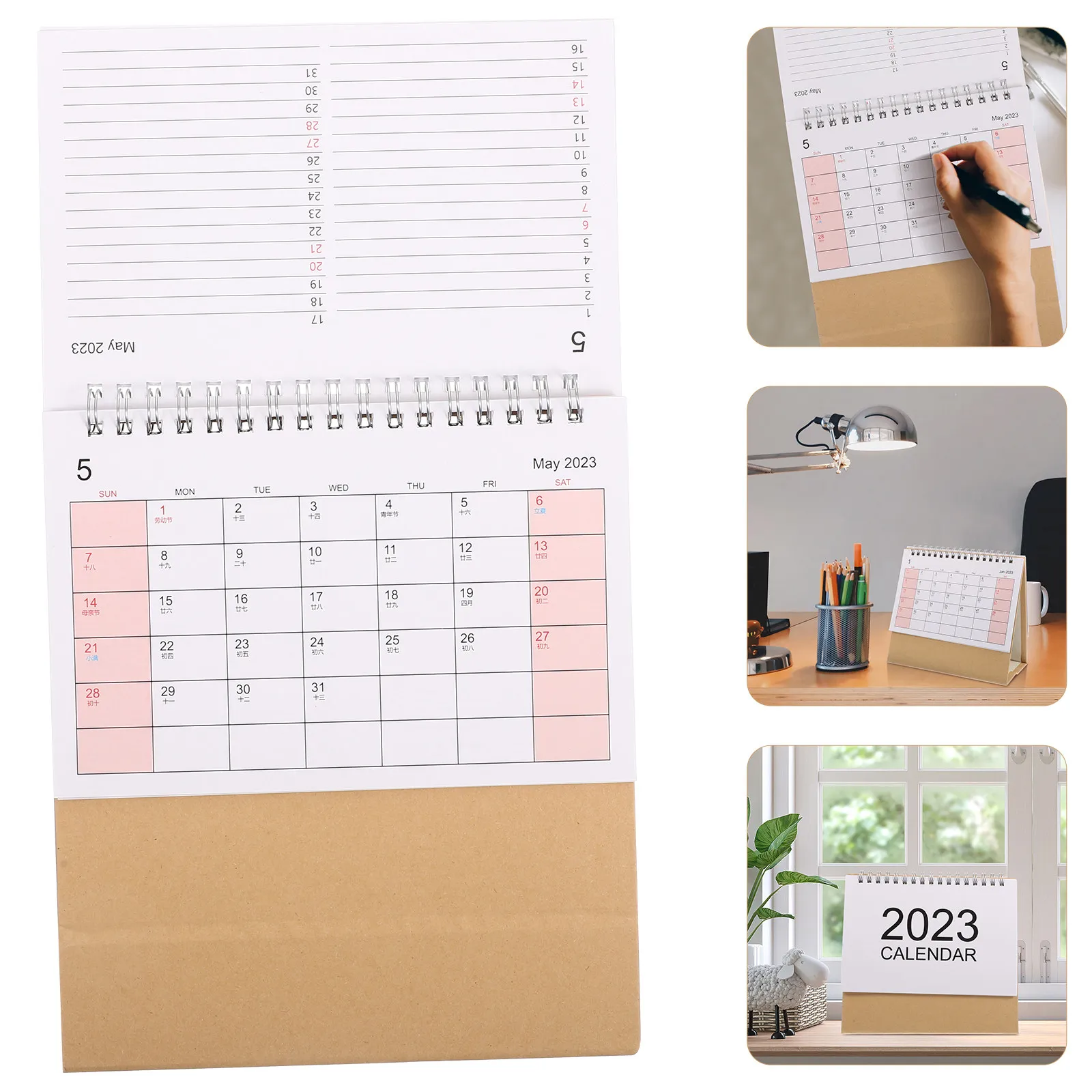 

Premium Paper Desk Calendar 2023 Twin Wire Binding Foldable Standing Flip Calendar for Home Office School to Do List Memo