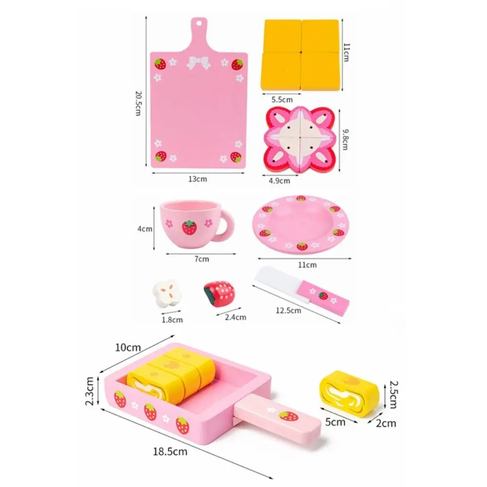 イチゴデザイン木製シミュレーションケーキおもちゃダブル誕生日ケーキトッポッキモデルごっこ遊びキッチン食品おもちゃ