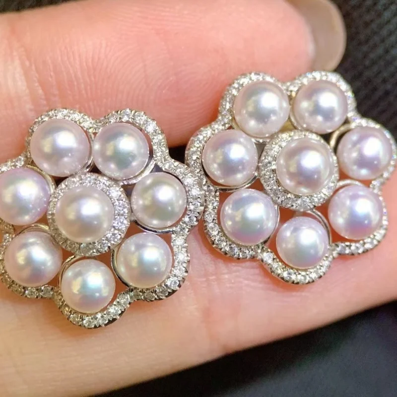 

SGARIT 925 Sterling Silver Natural Freshwater Flower Aurora Bright White Pearl Earrings Temperament Premium Women's Jewelry Gift