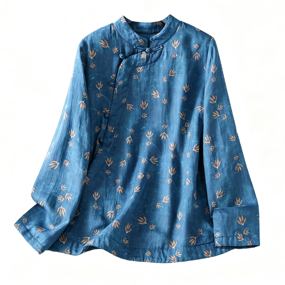 Elegant Short Thickened Retro Tea Clothes Women's Printed Winter Top Coat High-End Anti-Aging Artistic Style Cotton Blend 5