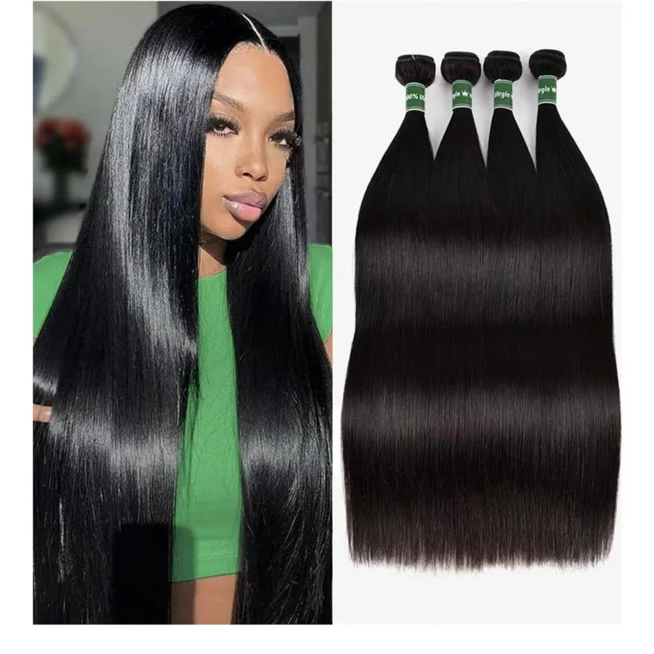 

Натуральные прямые парики из 100% человеческих волос для чернокожих женщин, бразильские волосы для наращивания, необработанные, идеально прямые пучки.