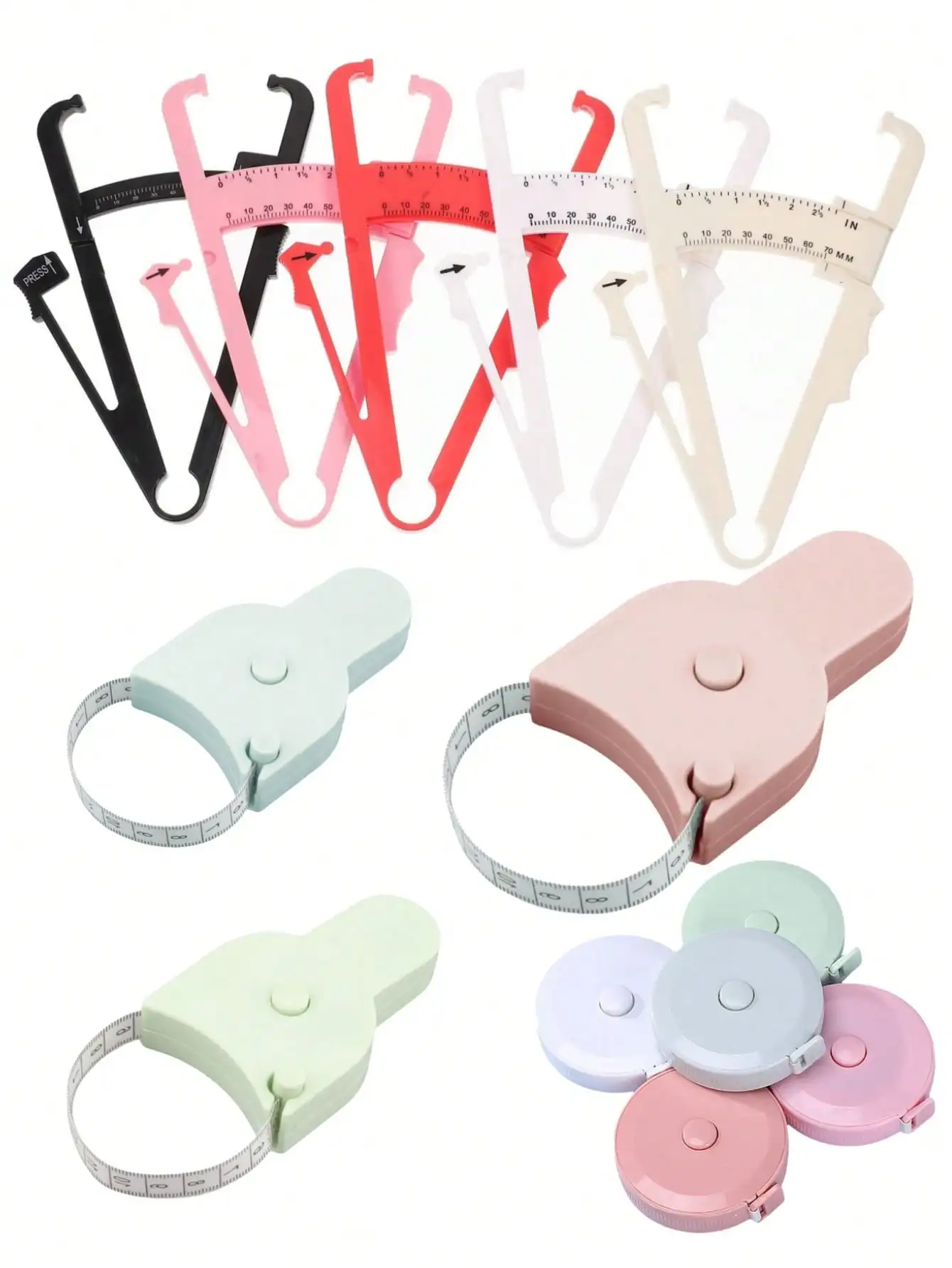 3-Piece Set Skin Fold Body Fat Measurement Clips Waist Circumference Ruler & Body Fat Percentage Measurement Reference Table Hom