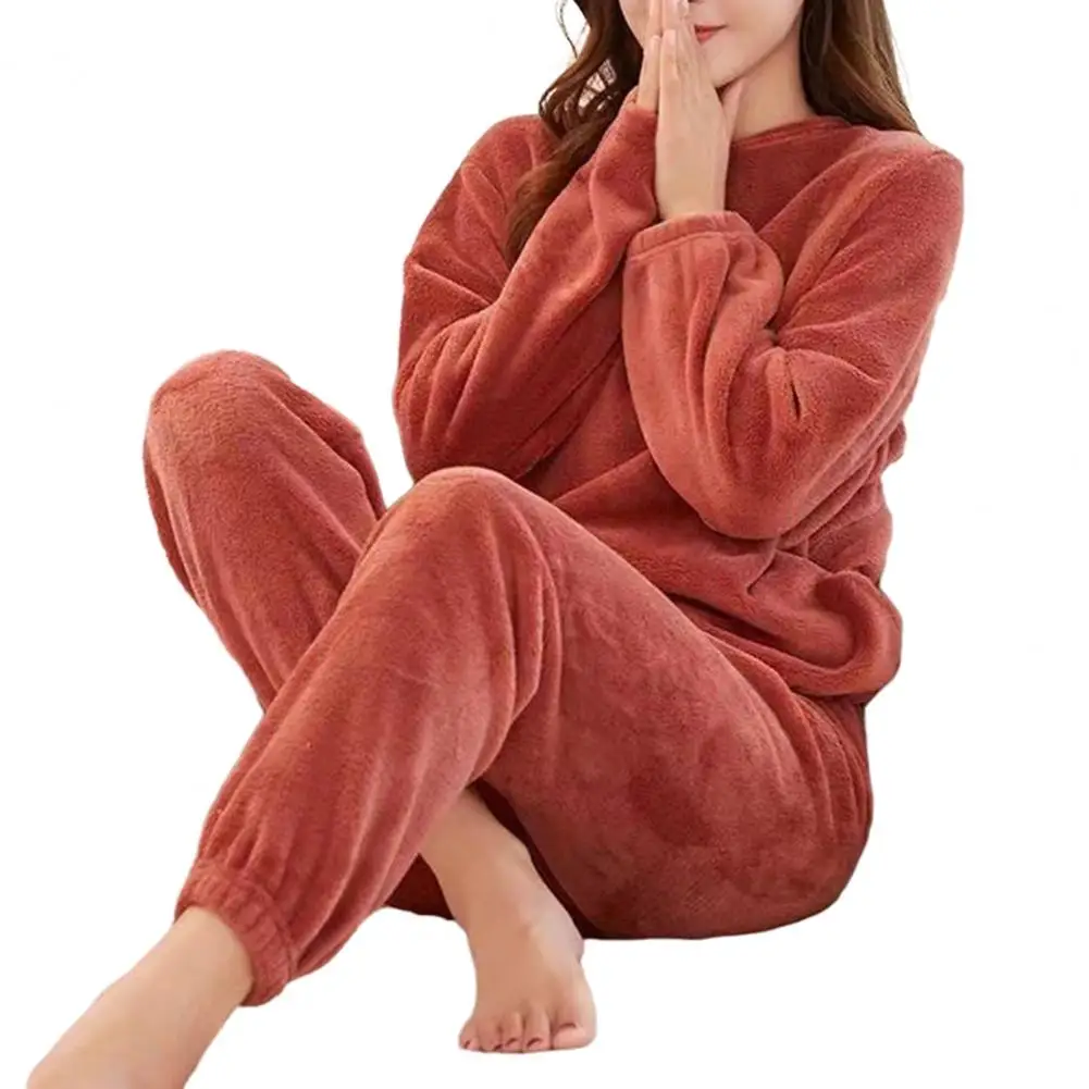 

Women Velvet Pajama Set Loose Tops Elastic Waist Pants Homewear Casual Warm Woolen Sets Tracksuit Women conjuntos de pantalones