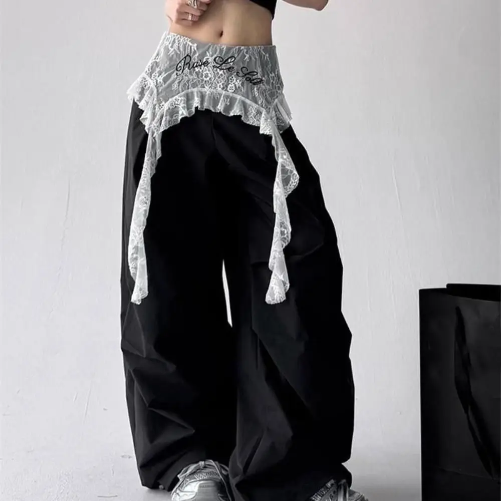 Embroidered Flower Lace Mini Skirt Irregular Y2K Streetwear Lace Up Ruffles Skirt See Through Harajuku Ruched Skirts