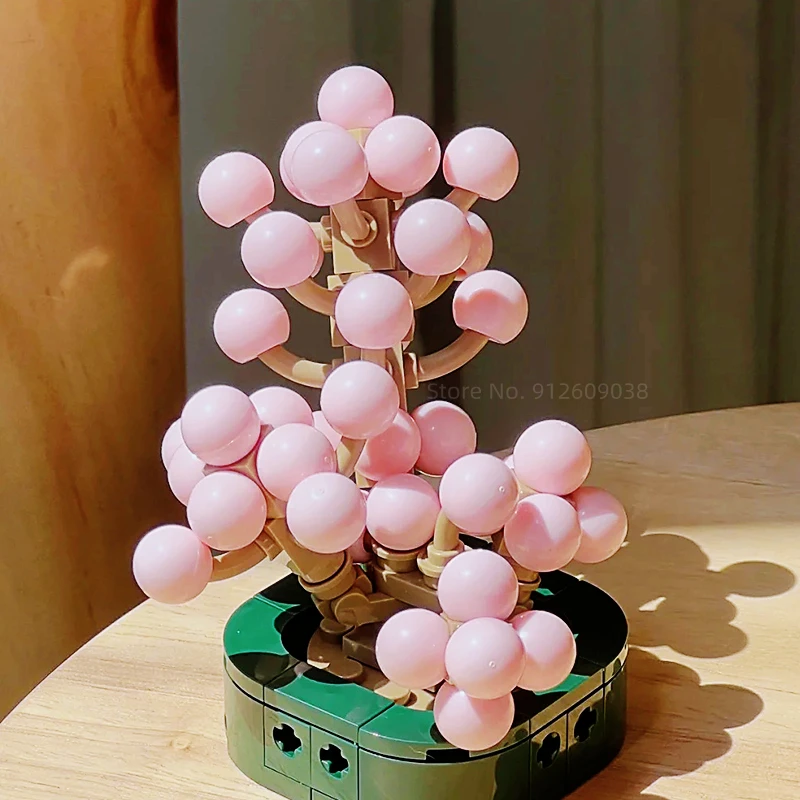 Peach Flower Bouquet with Vase Building Kit Blocks Creative Home Decoration Flora Bricks Kids Toys Gifts for Adults Girlfriend