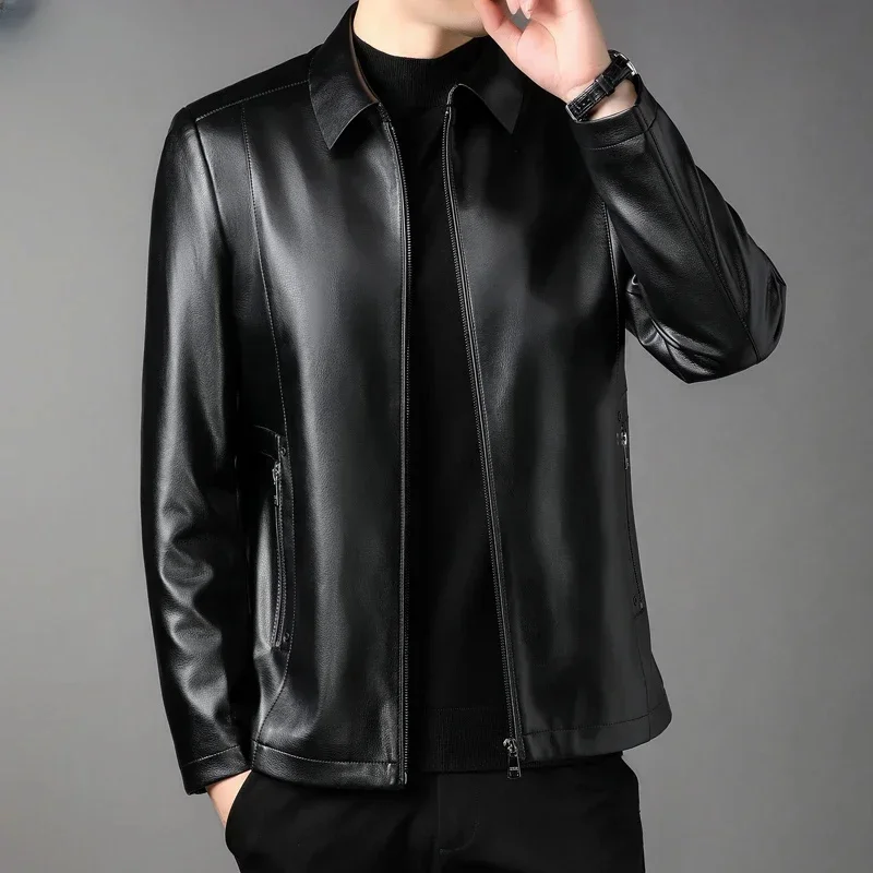 Men Leather Jacket 2025 Autumn Genuine Jackets for Clothing Casual Business Lapel Black Coats Chaqueta Cuero Hombre