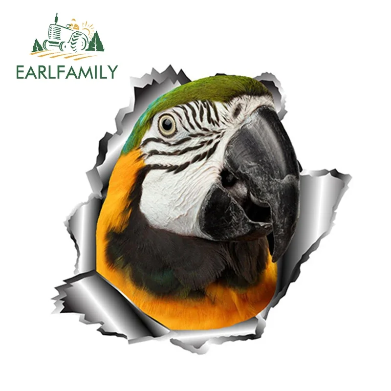 EARLFAMILY 13cm x 12.5cm 3D Parrot Car Sticker Torn Metal Car Window Bumper Decal Animal Stickers Full Color Decals Reflective