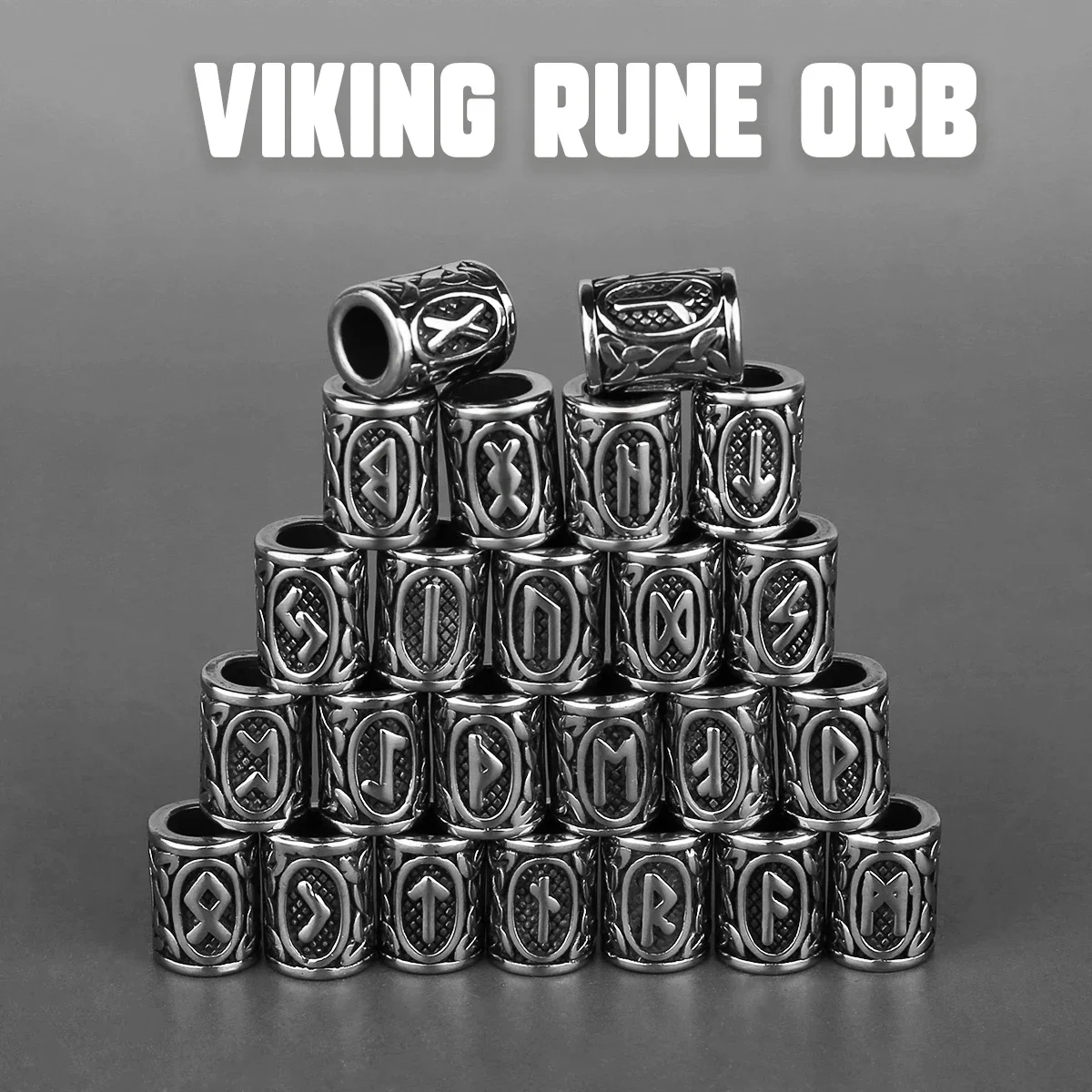 Stainless Steel Viking Rune Beads 6mm Big Hole Futhark Hair Beard Bead Bracelet Small Ornament Making Accessories Wholesale