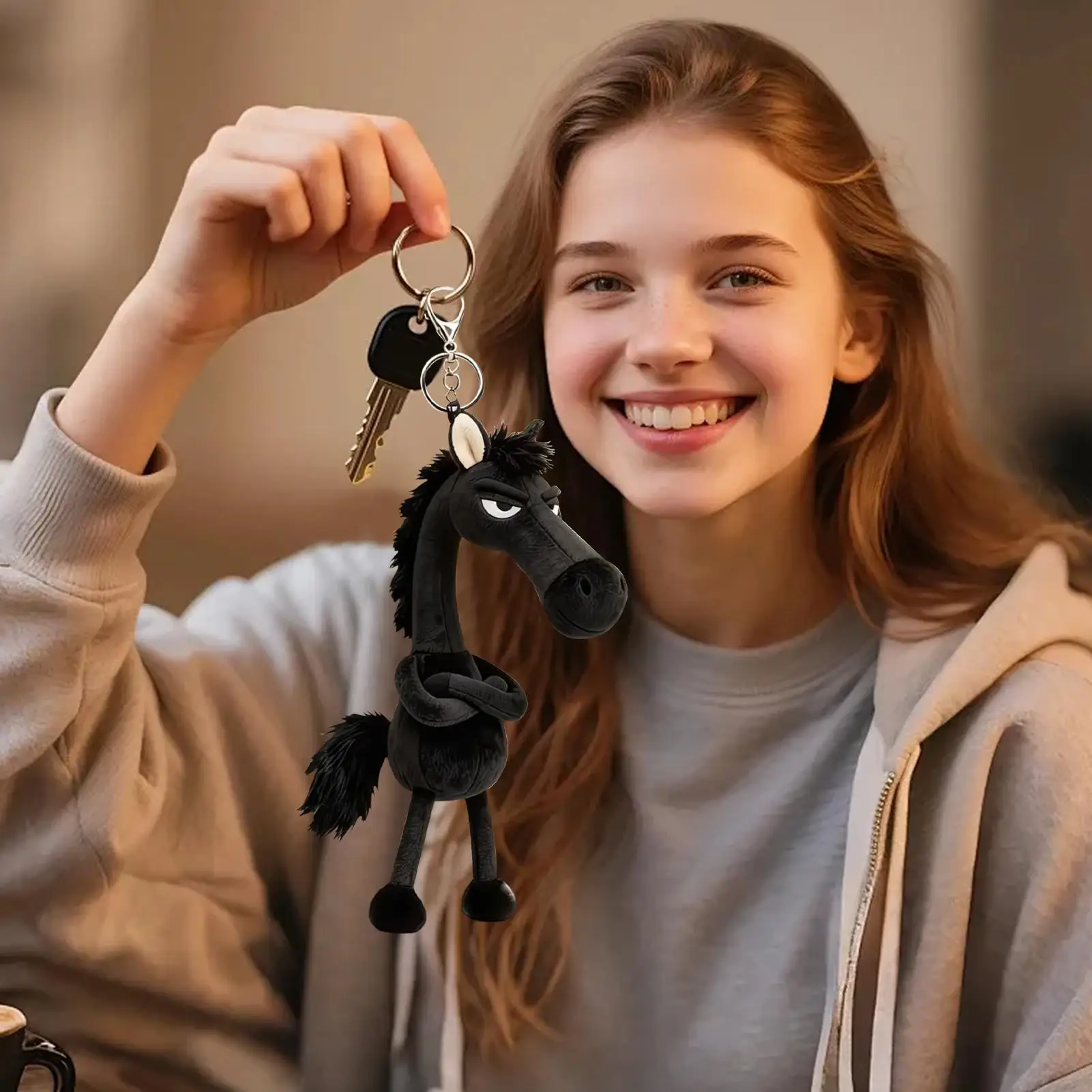 Pferde-Schlüsselanhänger 2026, niedlicher Plüsch-Dekorationsanhänger, Jahr des Pferdes, Geldbörsen-Anhänger für Rucksack, Freund, Freund, Mädchen, Frauen, Auto