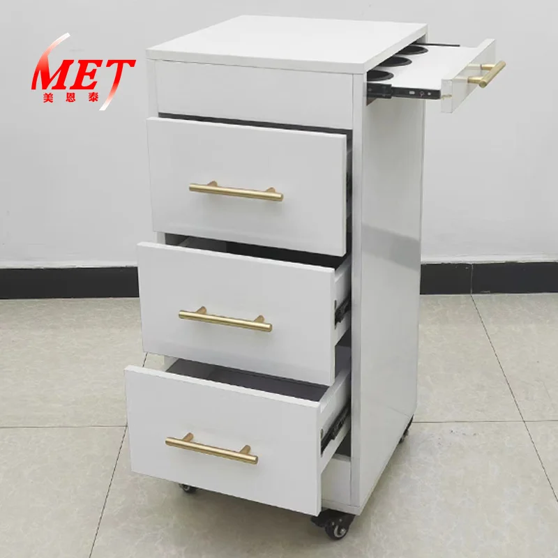 

Новый дизайн, современная парикмахерская, белая 3-х уровневая тележка для салона красоты, парикмахерского спа, тележка с колесами и ящиком