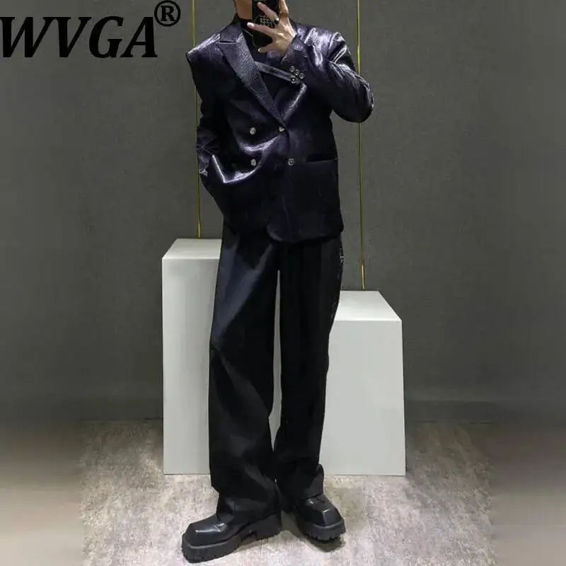 

WVGA, весенне-осенний новый мужской костюм с подплечниками и тиснением, костюм-пальто в корейском стиле, модные повседневные брюки, комплект из двух предметов, W8839