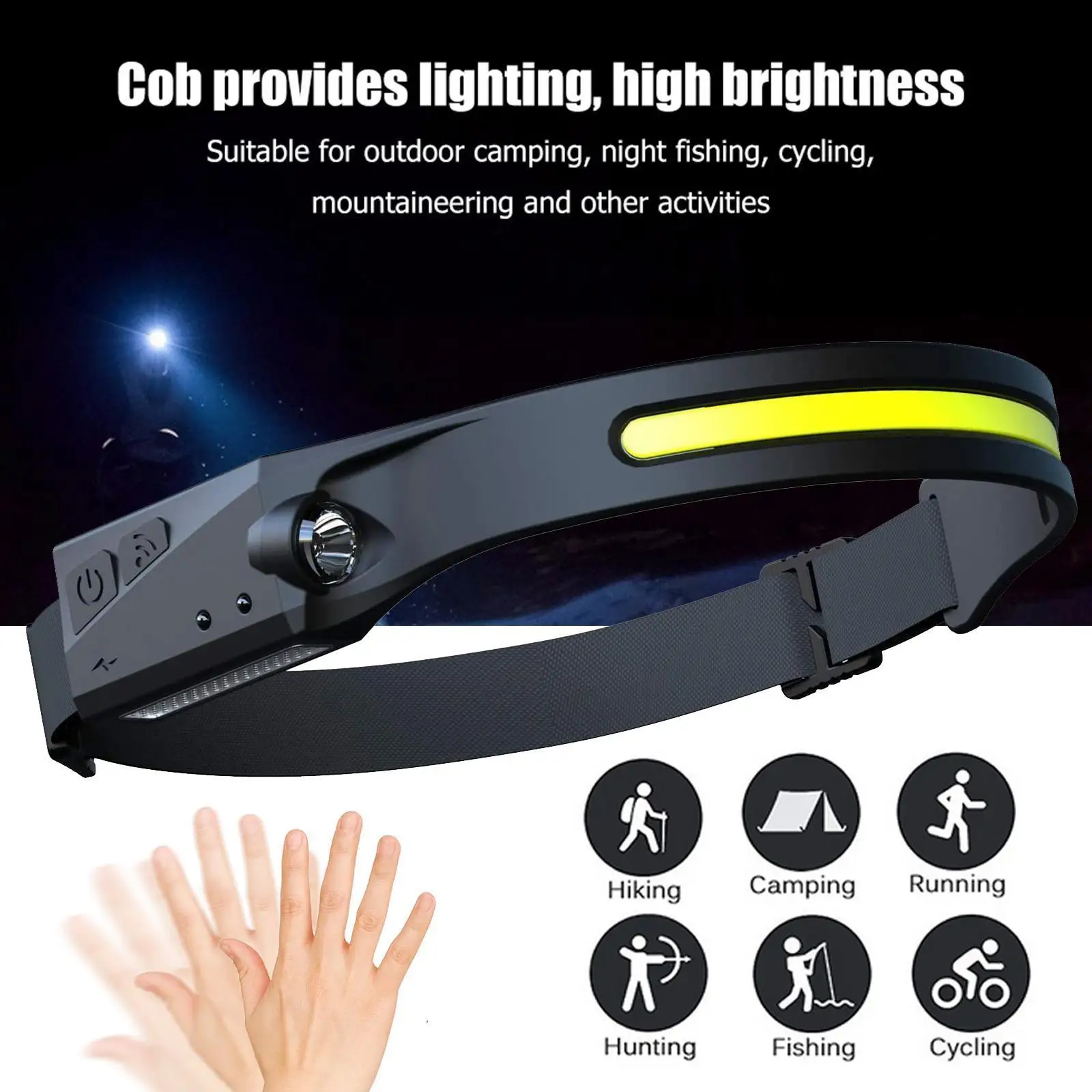 1/5/10/15/20PCS LED Sensor Headlamp USB Rechargeable Led Head Torch Built-in Battery Head Flashlight for Outdoor Camping Fishing