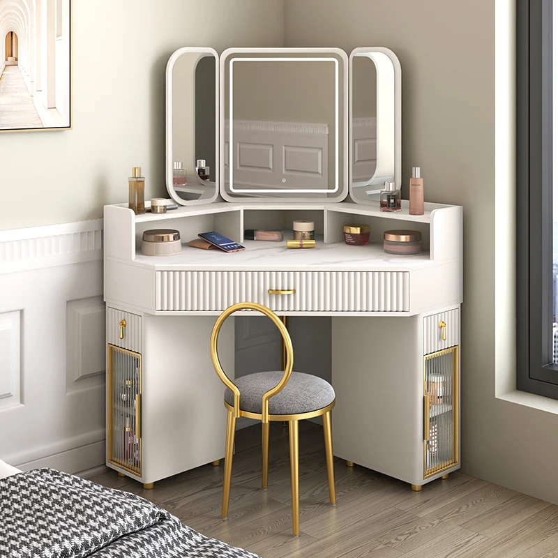 Corner dressing table storage bedroom triangle dressing table large folding mirror corner dressing table