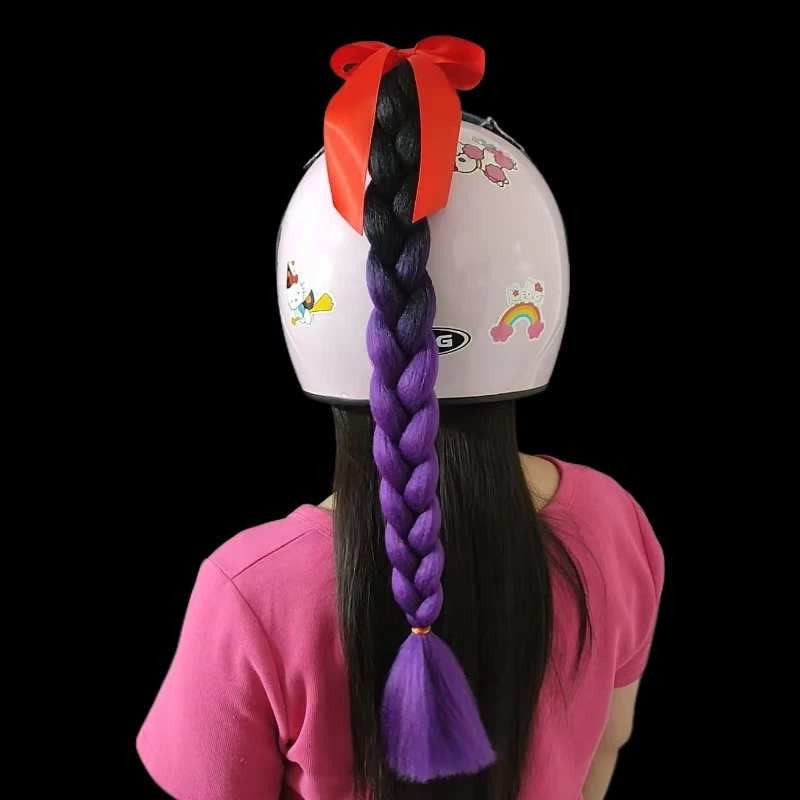 New Arrival Motorcycle Helmet Braids Woman Decors Braids Wig For Motorbike Riding Skiing Helmets Jumbo Ponytail With Sucker