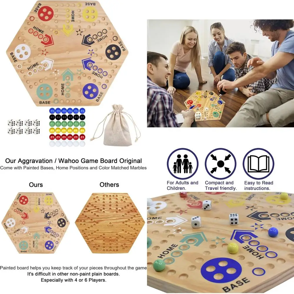 

Double-Sided Wooden Marble Game: Wahoo 24 Fast Track for 4-6 Players with 36 Marbles & 8 Dice