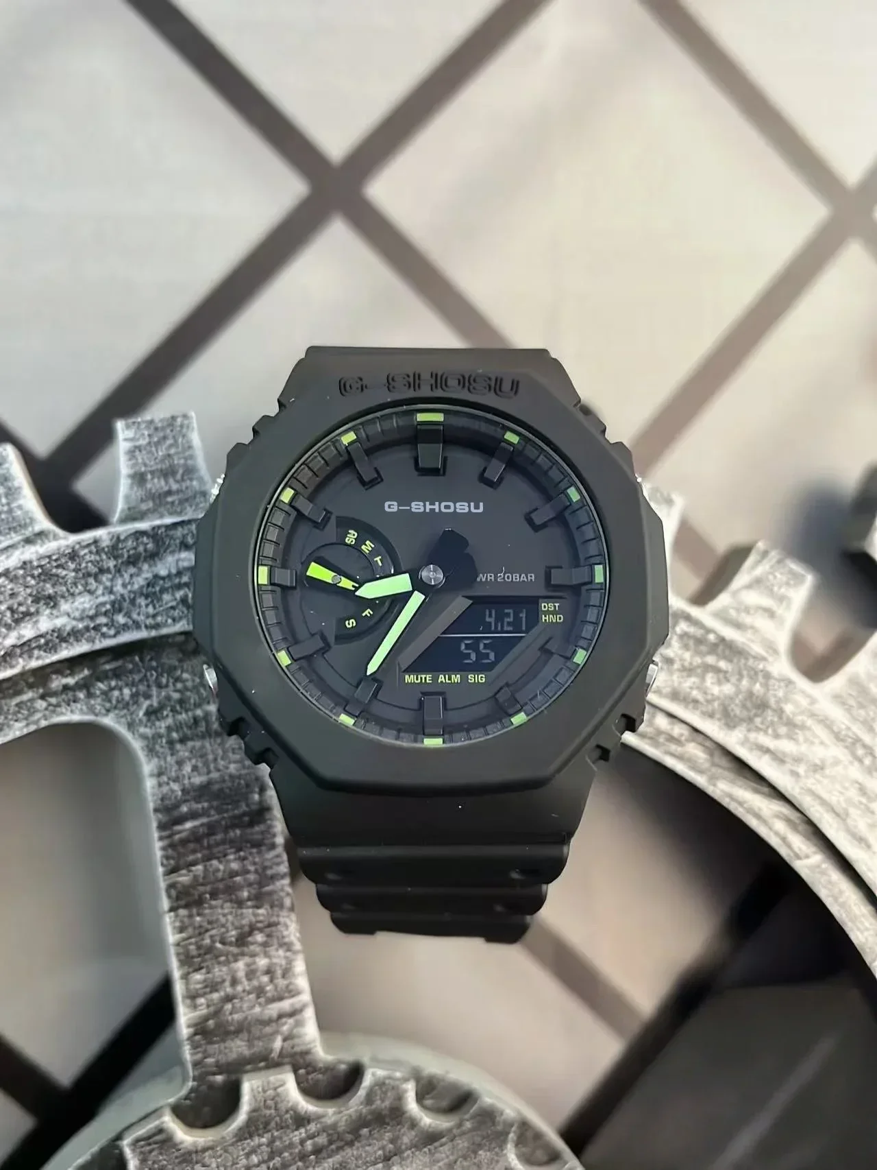 9898 StoreStar Sports Unisex Watch Full Function World Time Auto Hand Lift Lamp LED Dual Display Rubber Strap