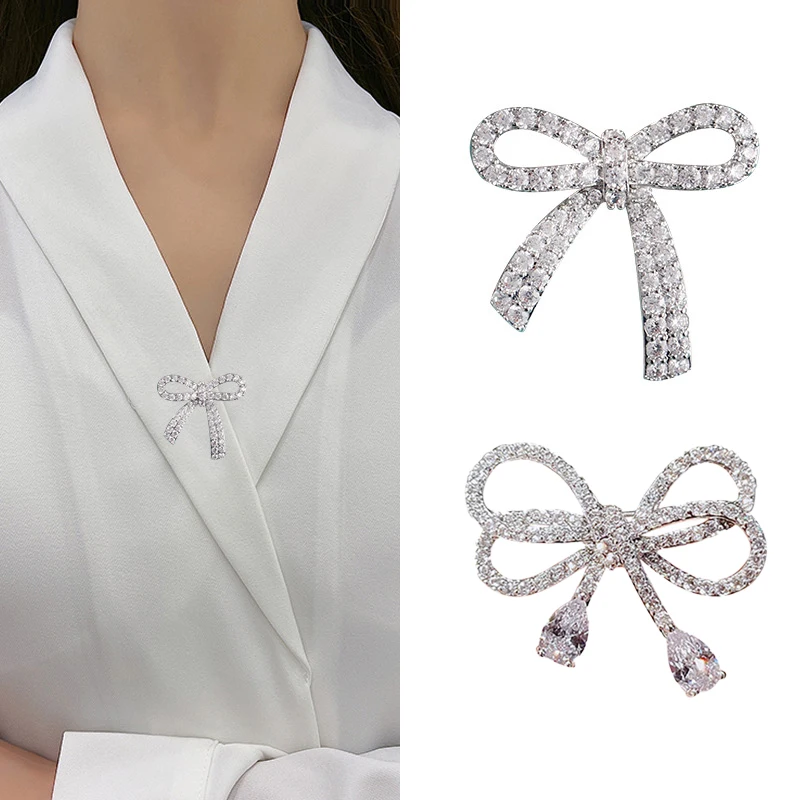 Elegant Bowknot Rhinestone Brooch Buckle Pin For Women Girls Bow Buckle Pin Cardigan Clip Jewelry Brooch Accessories