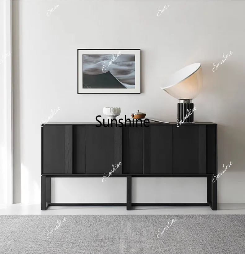 

Black solid wood dining side cabinet modern simple foyer entrance cabinet