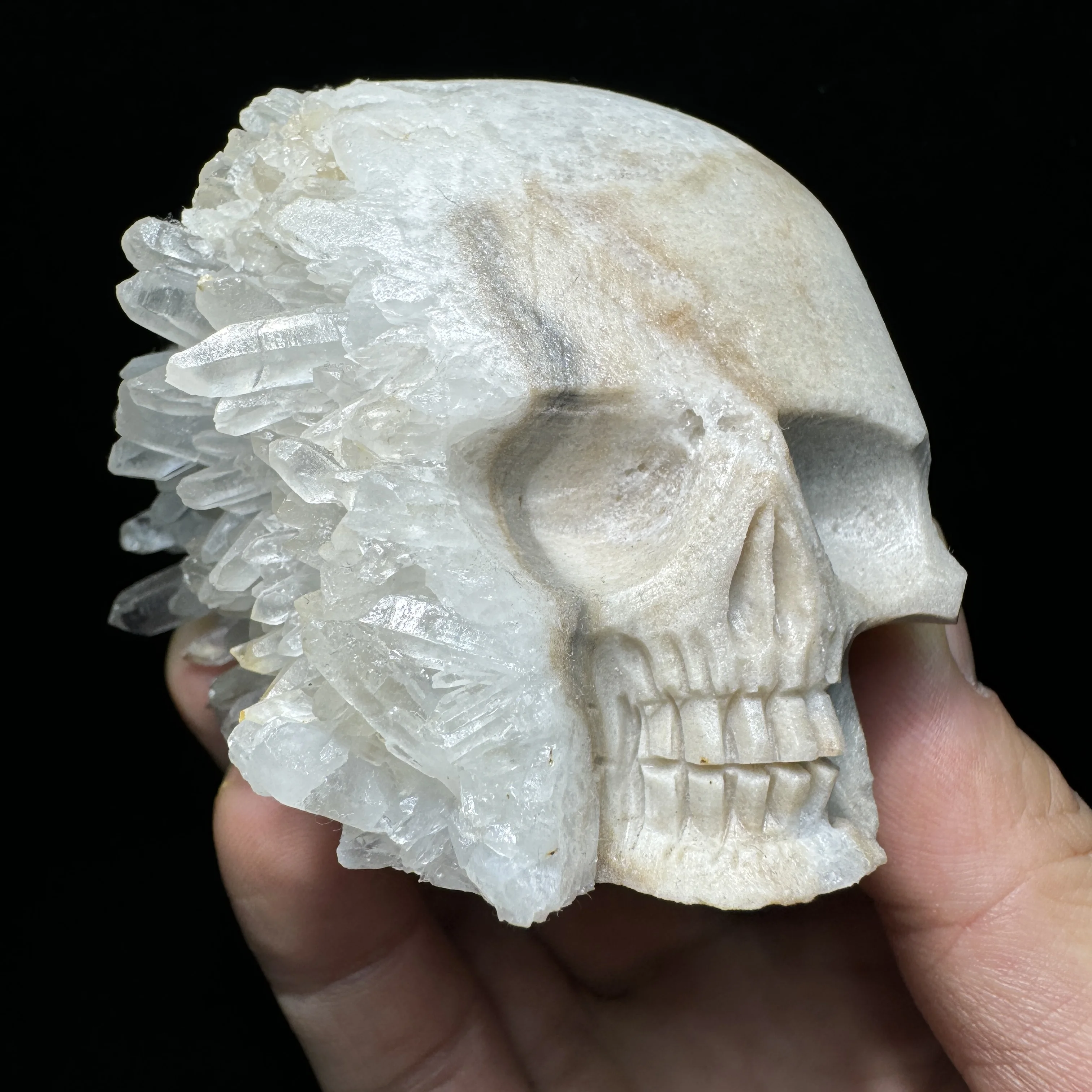 377g Natural Hand Carved Crystal Skull Unpolished Clear Quartz Cluster Healing Stone Home Decor