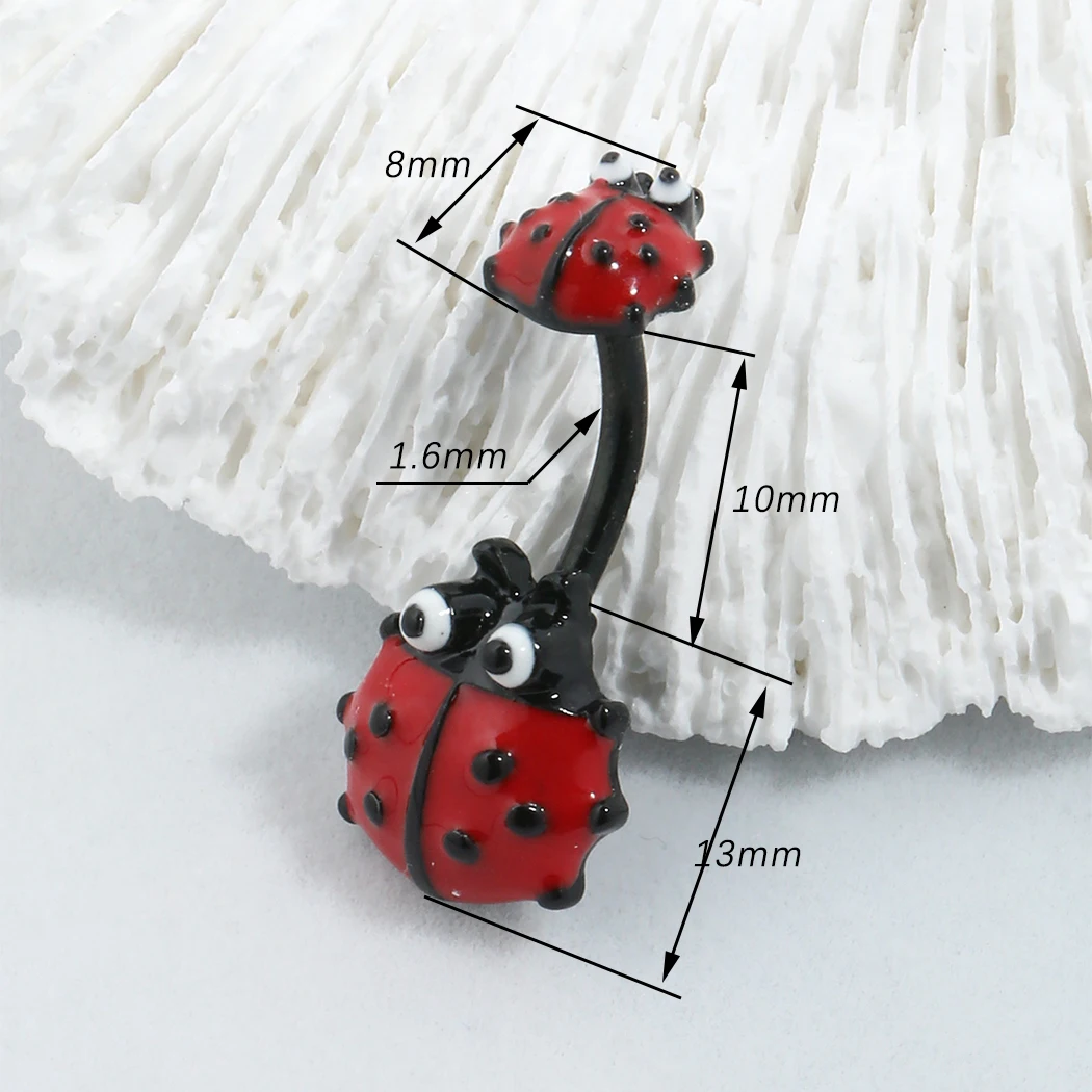 JHJT 14G Piercing all\'ombelico in acciaio inossidabile a forma di coccinella anelli per ombelico gioielli per il corpo